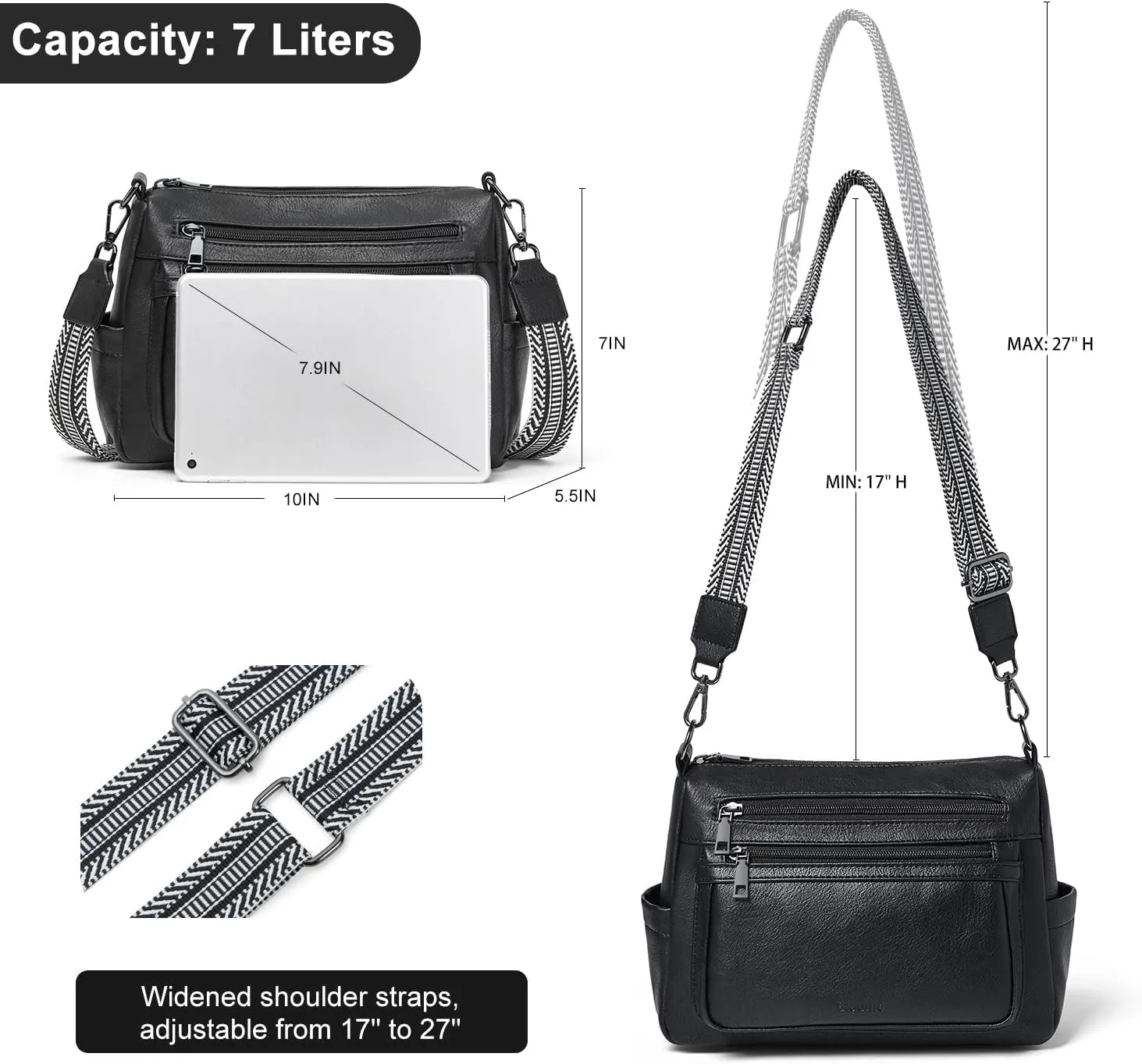 Bluome Crossbody Purses for Women, Vegan Leather Shoulder Bag Handbags Medium Hobo Bag with Guitar Strap