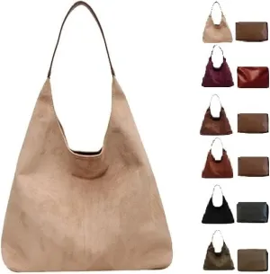 Brown Suede Retro Slouchy Shoulder Bag for Women