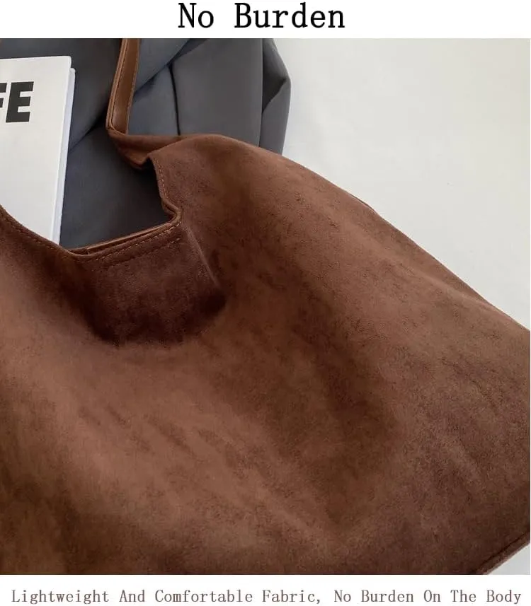 Brown Suede Retro Slouchy Shoulder Bag for Women