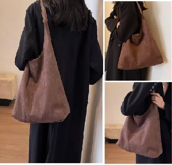 Brown Suede Retro Slouchy Shoulder Bag for Women