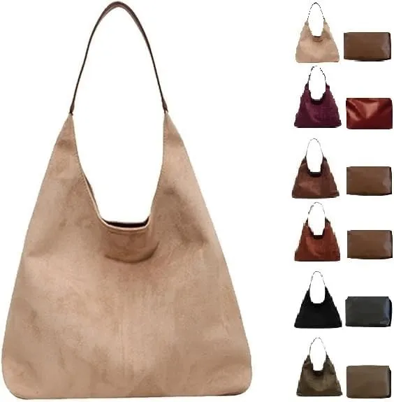 Brown Suede Retro Slouchy Shoulder Bag for Women