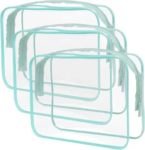 Buminee Clear Travel Bags for Toiletries, Single Zipper Clear Makeup Bags, Clear Cosmetic Bags, 6.3""x1.77""x5.1"" Plastic Toiletry Bag, Clear Pouch, Cosmetic Bag for Women and Men-3 Pack Blue