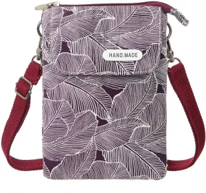 Canvas Cute Crossbody Bags for Women Mini Shoulder Handbag Cell Phone Purse Wallet Leaves Pattern Coin Pouch