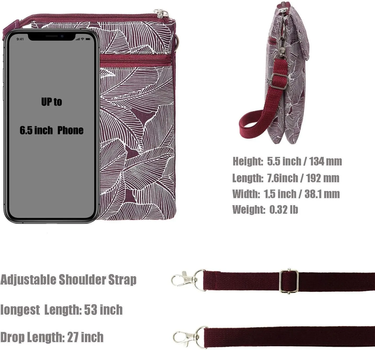 Canvas Cute Crossbody Bags for Women Mini Shoulder Handbag Cell Phone Purse Wallet Leaves Pattern Coin Pouch