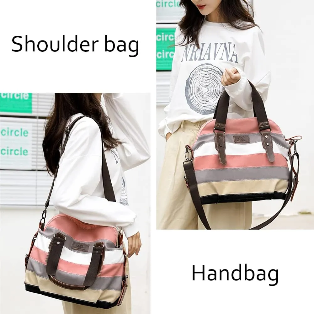 Canvas Handbag Multi-Color Striped Lattice Cross Body Shoulder Purse Bag Tote-Handbag for Women