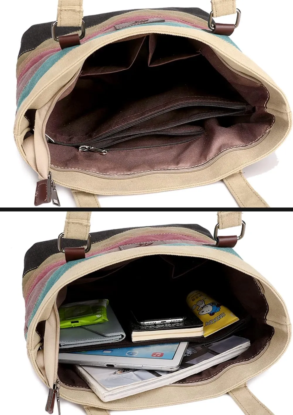 Canvas Handbag Multi-Color Striped Lattice Cross Body Shoulder Purse Bag Tote-Handbag for Women