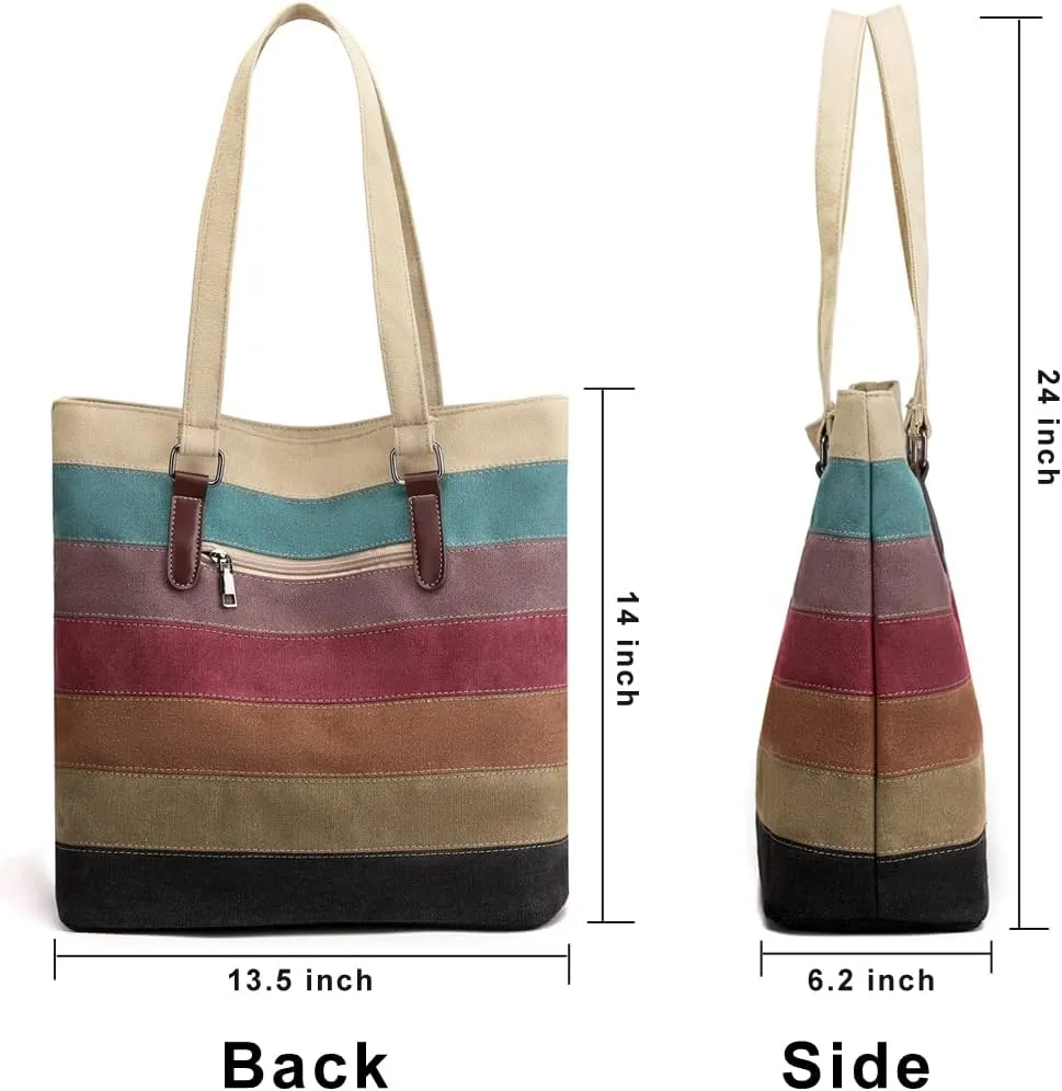 Canvas Handbag Multi-Color Striped Lattice Cross Body Shoulder Purse Bag Tote-Handbag for Women