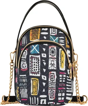 Chain Crossbody Bags for Women African Geometric Print Pattern Quilted Shoulder Handbags Travel Cross Body Cell Phone Purses Bags