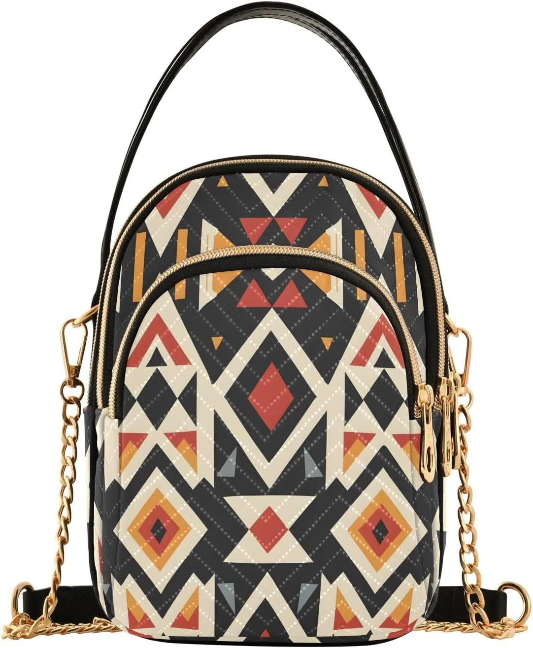 Chain Crossbody Bags for Women Ethnic Style Pattern Geometric Quilted Shoulder Handbags Travel Cross Body Cell Phone Purses Bags