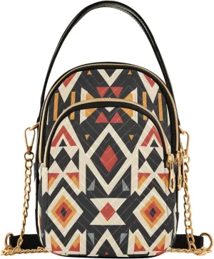 Chain Crossbody Bags for Women Ethnic Style Pattern Geometric Quilted Shoulder Handbags Travel Cross Body Cell Phone Purses Bags