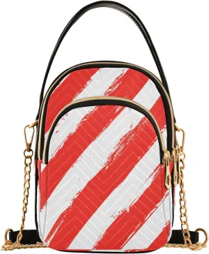 Chain Crossbody Bags for Women Red White Stripes Geometric Quilted Shoulder Handbags Travel Cross Body Cell Phone Purses Bags