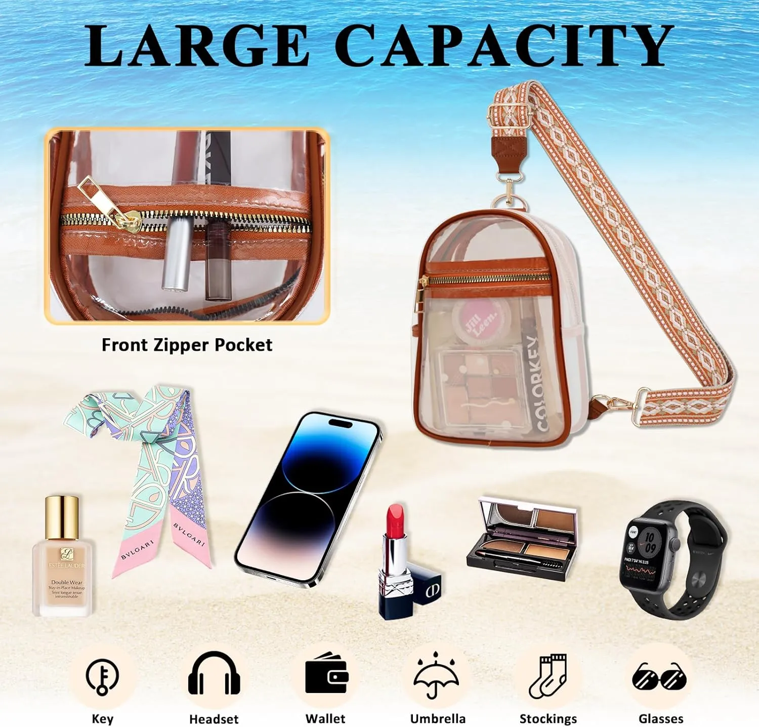 Clear Bag for Stadium Events Approved Concert Travel Outdoors See Through Sports Fan Handbags&Purses