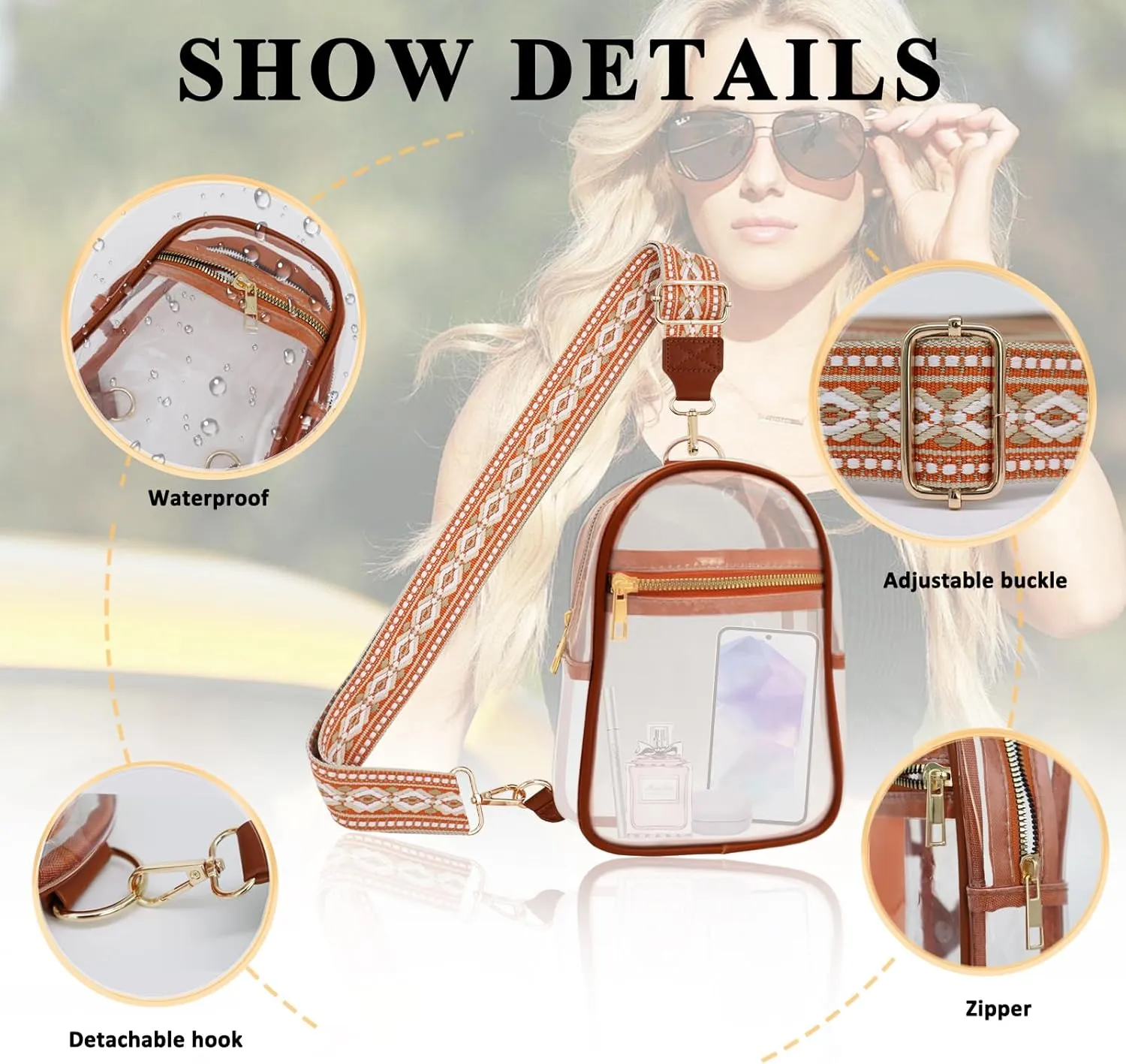 Clear Bag for Stadium Events Approved Concert Travel Outdoors See Through Sports Fan Handbags&Purses