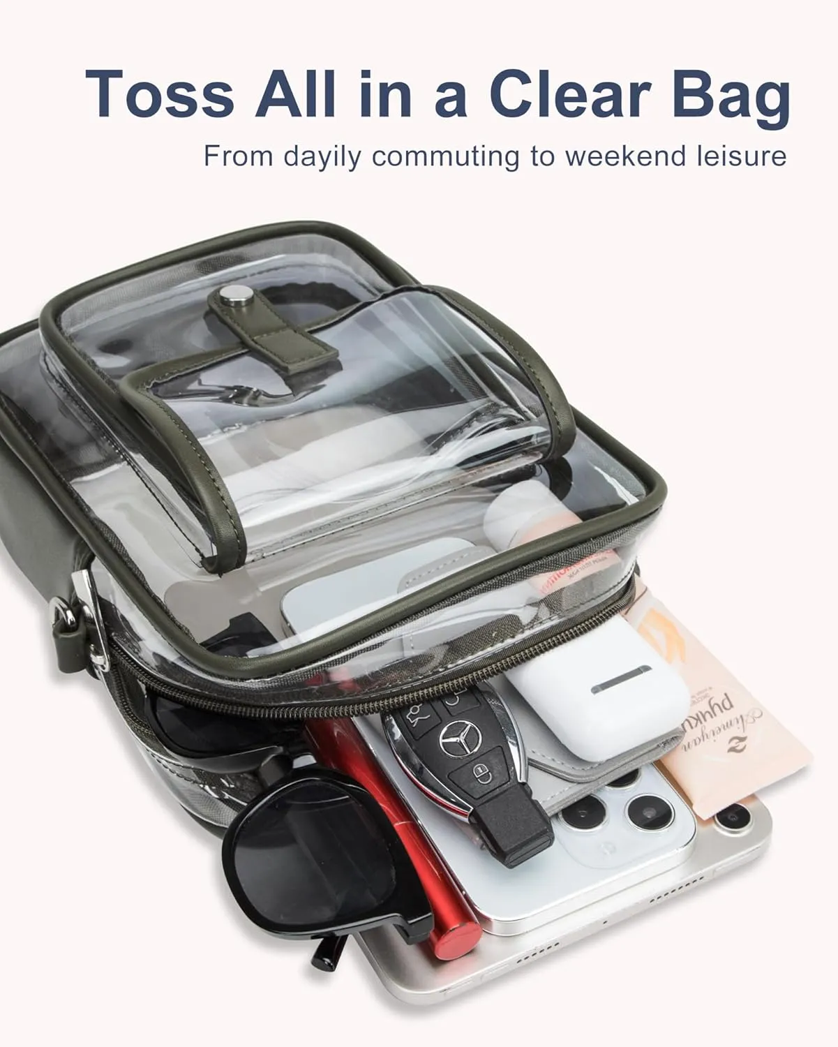 Clear Bag for Stadium Events, Clear Crossbody Bag Stadium Approved,Clear Purse for Women,Clear bags for Man