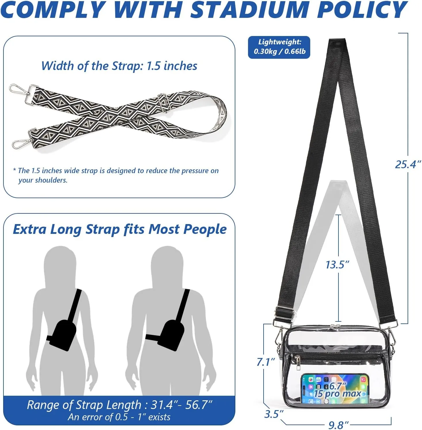 Clear Bag for Stadium Events with 2 Long Straps, See Through Purse for Women Crossbody Bag Concert Stadium Approved