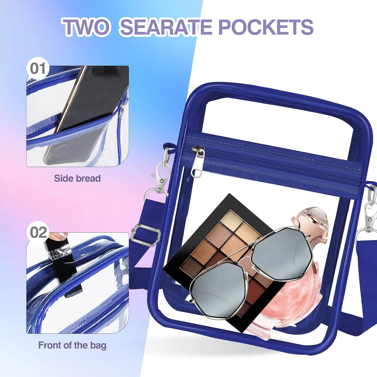 Clear Bag Stadium Approved,Clear Crossbody Purse Bag, with Adjustable Shoulder Strap for Women, With front pocket