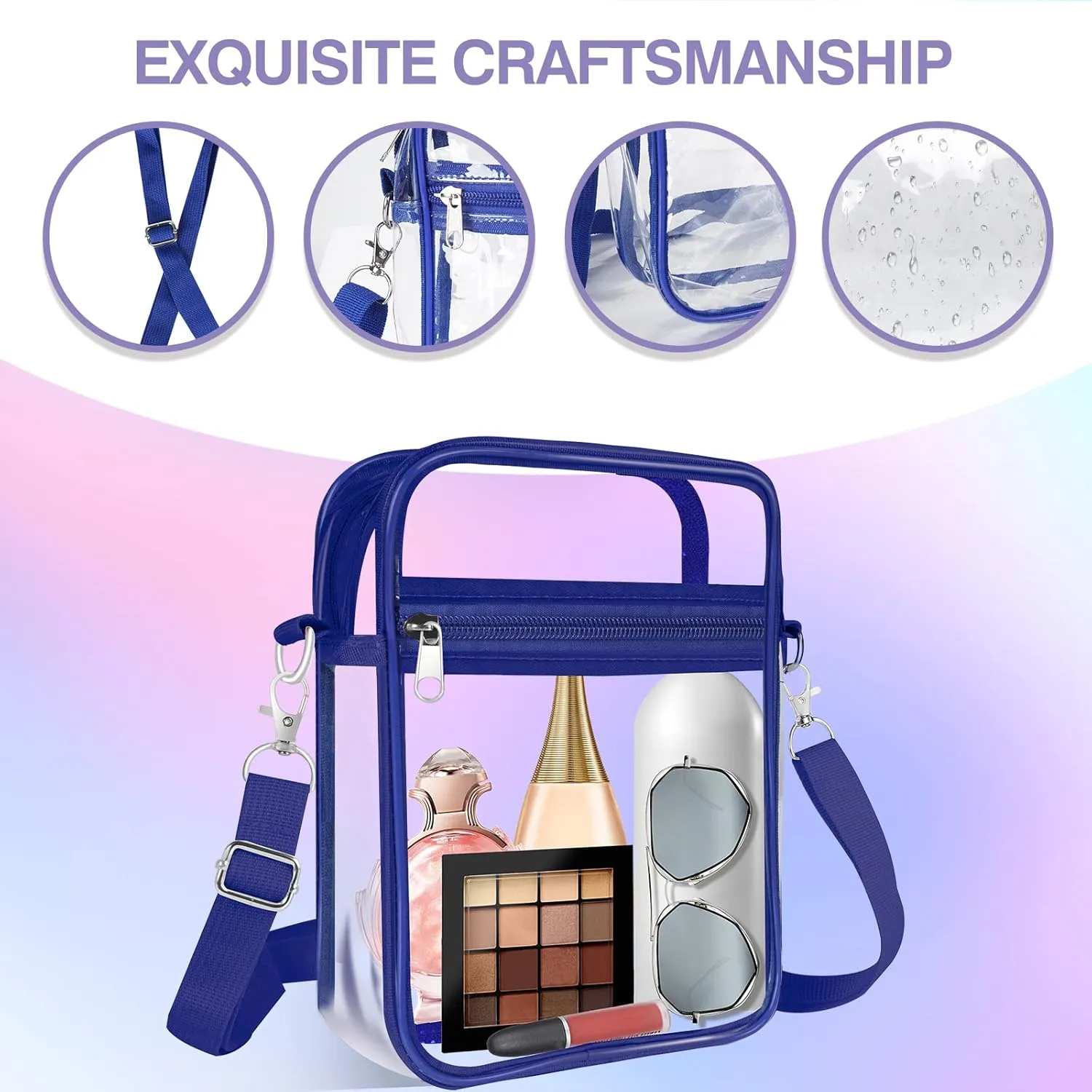 Clear Bag Stadium Approved,Clear Crossbody Purse Bag, with Adjustable Shoulder Strap for Women, With front pocket
