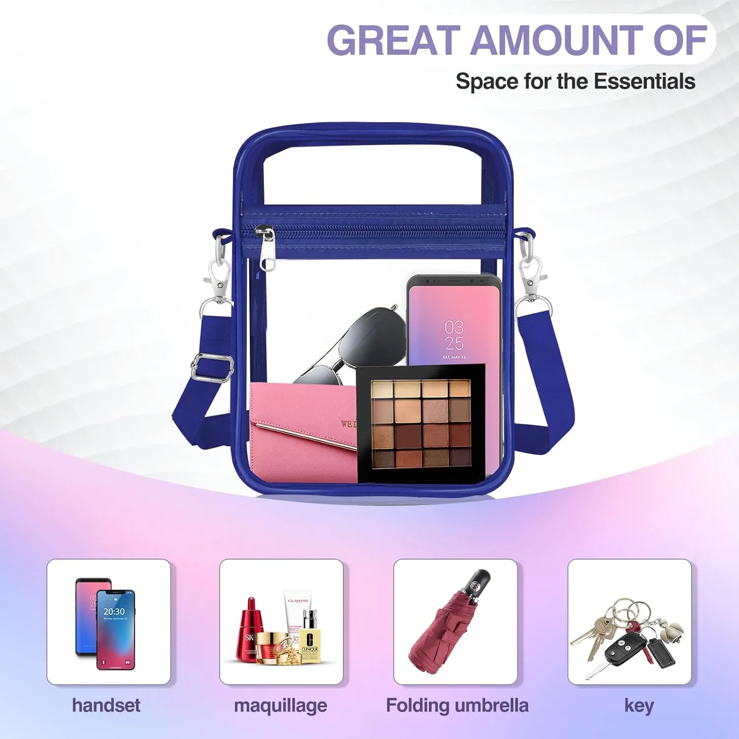 Clear Bag Stadium Approved,Clear Crossbody Purse Bag, with Adjustable Shoulder Strap for Women, With front pocket
