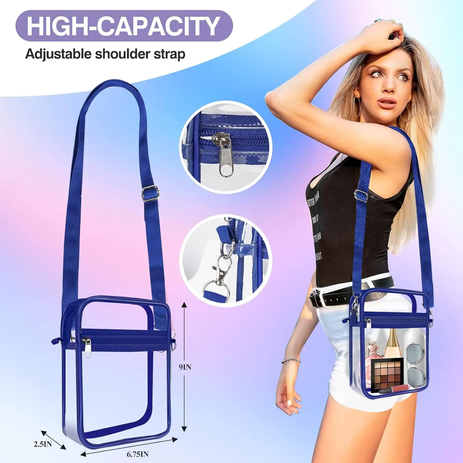 Clear Bag Stadium Approved,Clear Crossbody Purse Bag, with Adjustable Shoulder Strap for Women, With front pocket