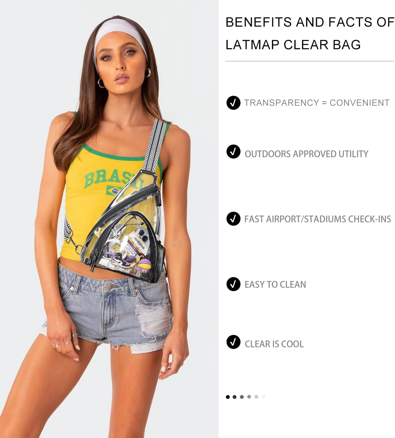 Clear bags Stadium Approved Crossbody Sling Bag Fanny Pack Backpack Purses for Women Men Handbag for Stadium Events Black