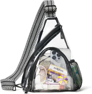 Clear bags Stadium Approved Crossbody Sling Bag Fanny Pack Backpack Purses for Women Men Handbag for Stadium Events Black