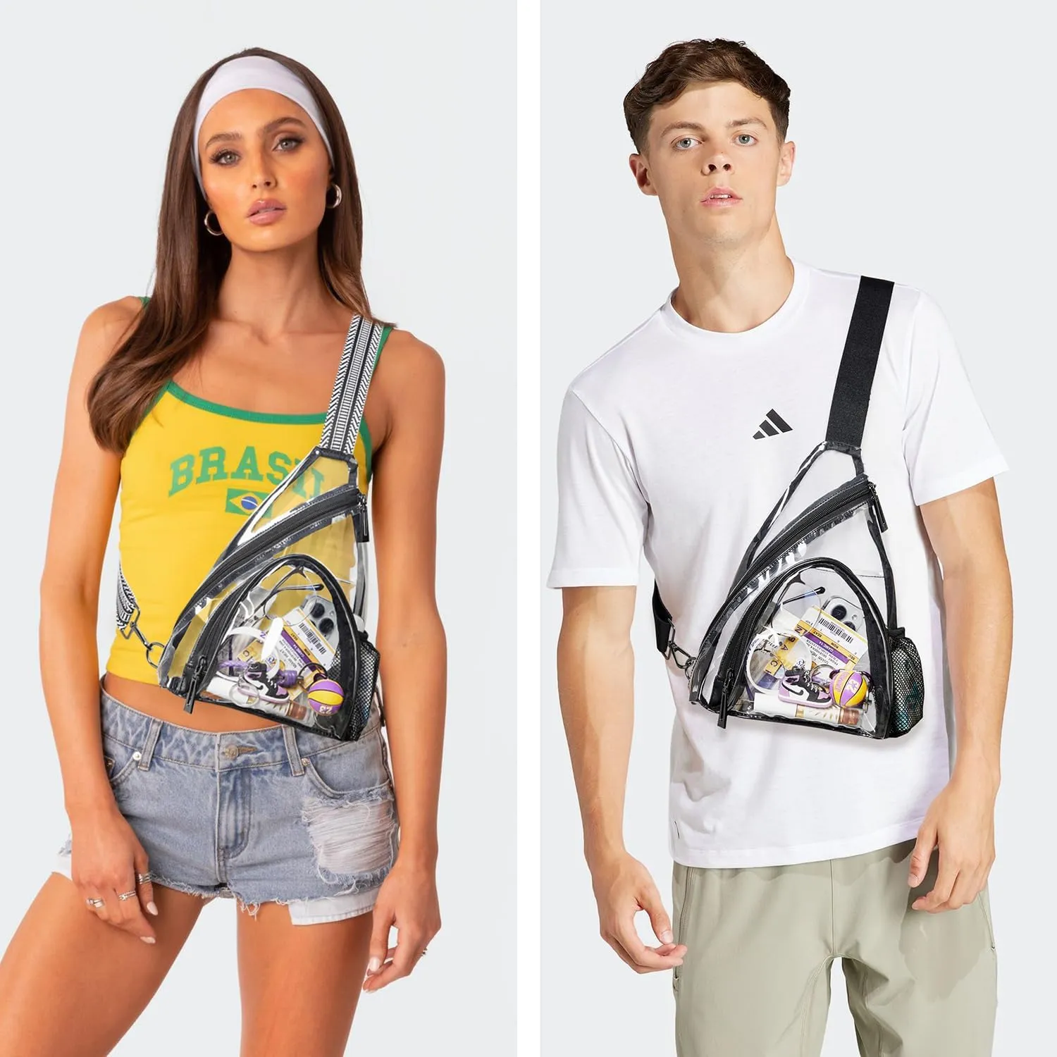 Clear bags Stadium Approved Crossbody Sling Bag Fanny Pack Backpack Purses for Women Men Handbag for Stadium Events Black