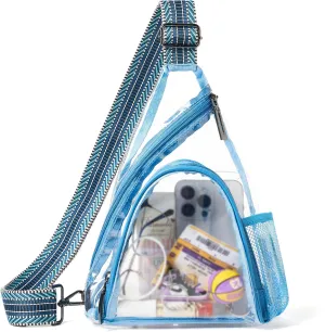 Clear bags Stadium Approved Crossbody Sling Bag Fanny Pack Backpack Purses for Women Men Handbag for Stadium Events Blue