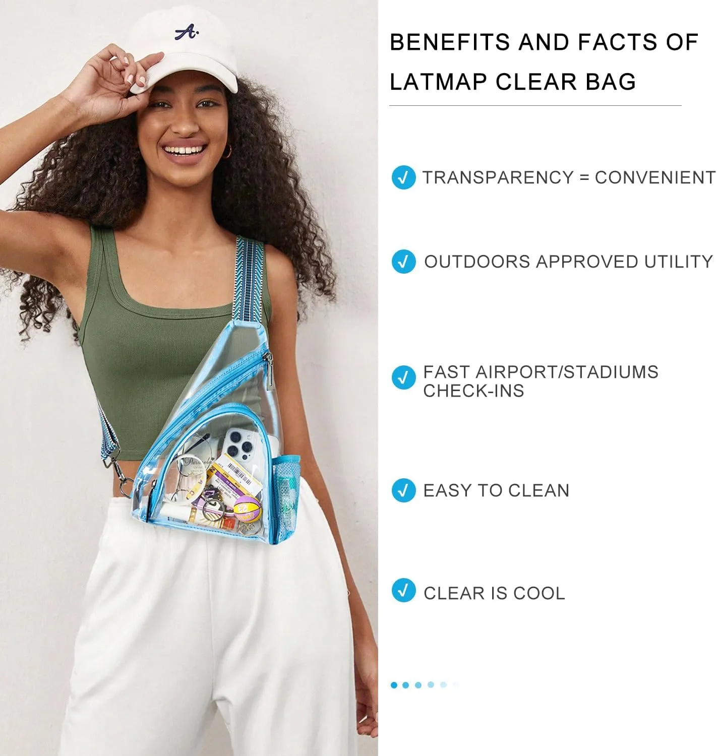 Clear bags Stadium Approved Crossbody Sling Bag Fanny Pack Backpack Purses for Women Men Handbag for Stadium Events Blue