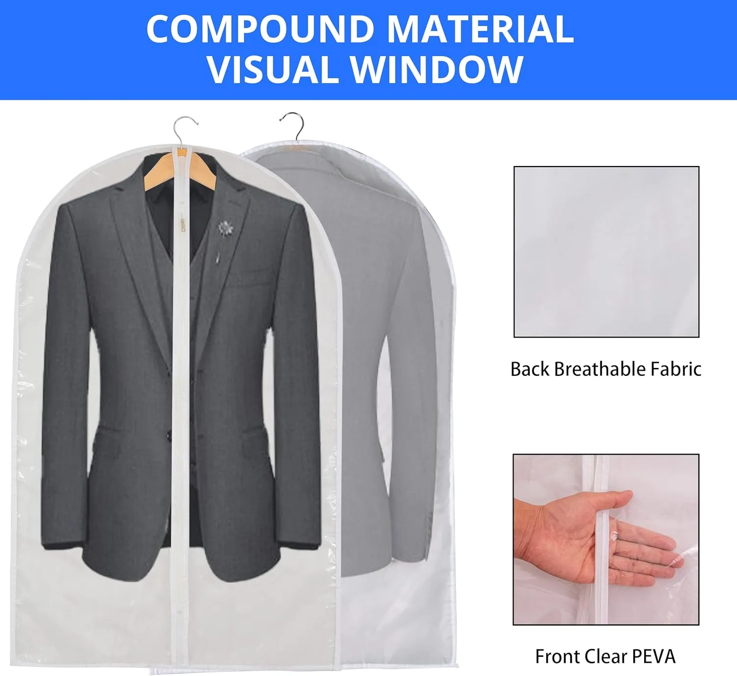 Clear Garment Bag Suit Bags for Closet Storage, Vinyl Garment Bags for Hanging Clothes, Coat Covers for Closet with Zipper and Plastic Garment Bags for Hanging Clothes - 24'' X 40''/12 Pack