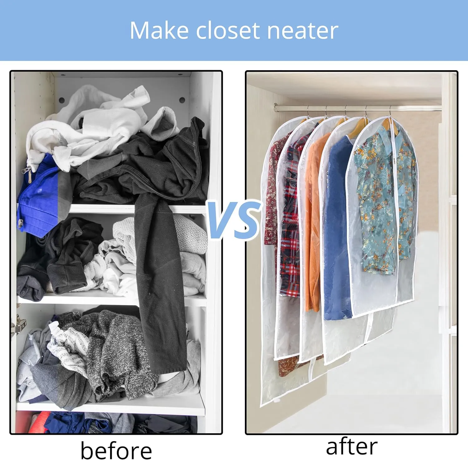 Clear Garment Bag Suit Bags for Closet Storage, Vinyl Garment Bags for Hanging Clothes, Coat Covers for Closet with Zipper and Plastic Garment Bags for Hanging Clothes - 24'' X 40''/12 Pack