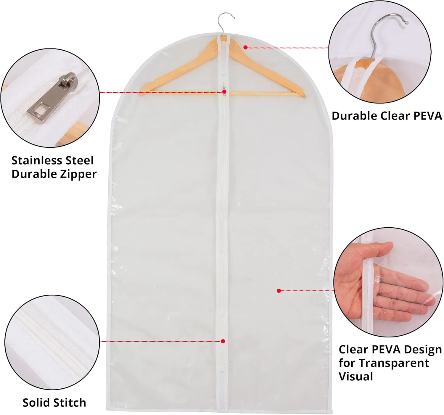 Clear Garment Bag Suit Bags for Closet Storage, Vinyl Garment Bags for Hanging Clothes, Coat Covers for Closet with Zipper and Plastic Garment Bags for Hanging Clothes - 24'' X 40''/12 Pack