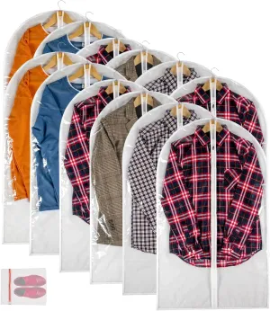 Clear Garment Bag Suit Bags for Closet Storage, Vinyl Garment Bags for Hanging Clothes, Coat Covers for Closet with Zipper and Plastic Garment Bags for Hanging Clothes - 24'' X 40''/12 Pack