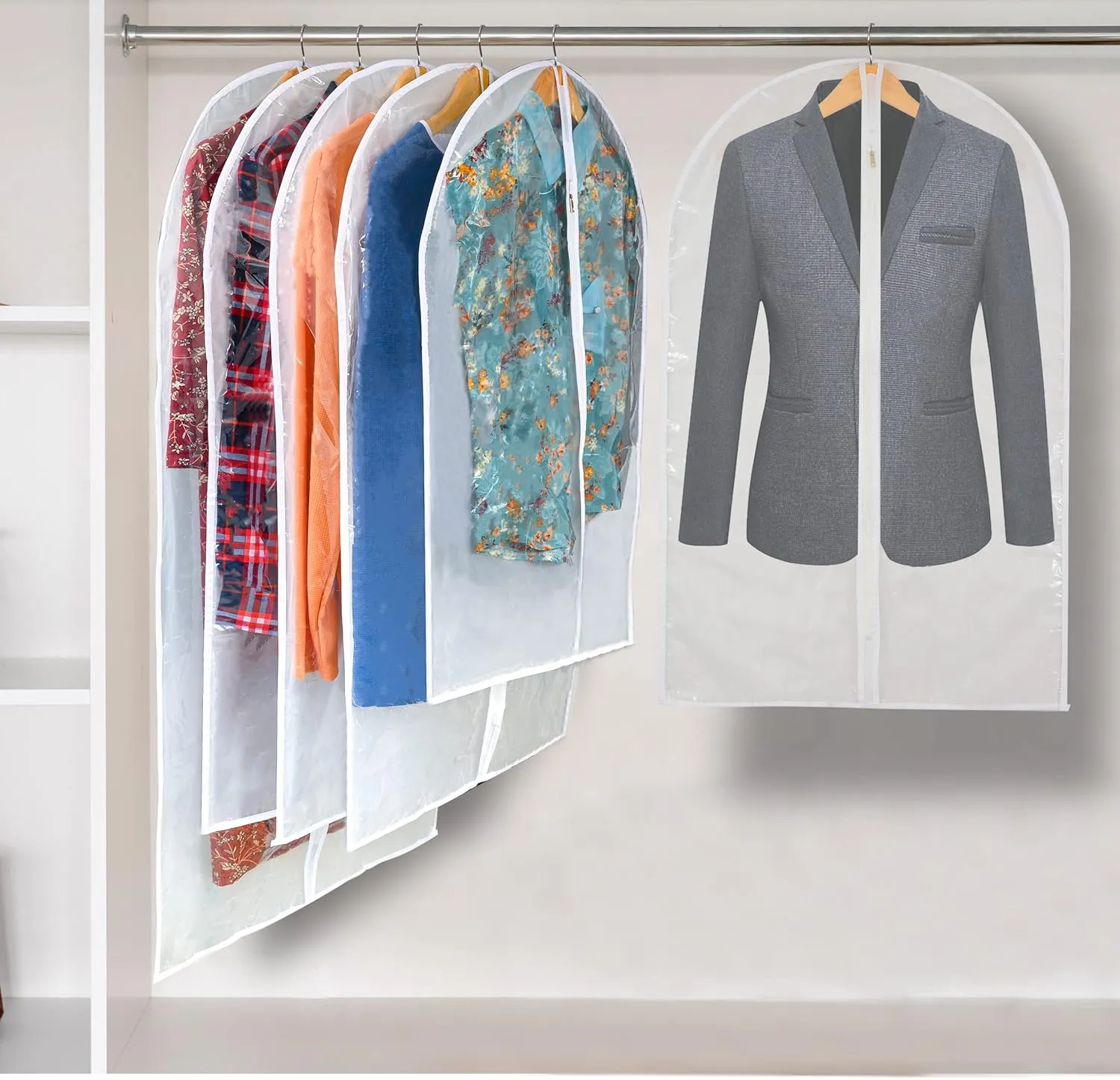 Clear Garment Bag Suit Bags for Closet Storage, Vinyl Garment Bags for Hanging Clothes, Coat Covers for Closet with Zipper and Plastic Garment Bags for Hanging Clothes - 24'' X 40''/12 Pack