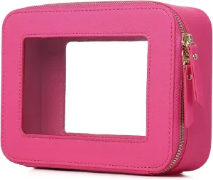 Clear Makeup Bag Women's Waterproof Travel Cosmetic Case and Toiletry Bag Portable Makeup Organizer Bag for Car with Zipper (Fuxia, M)