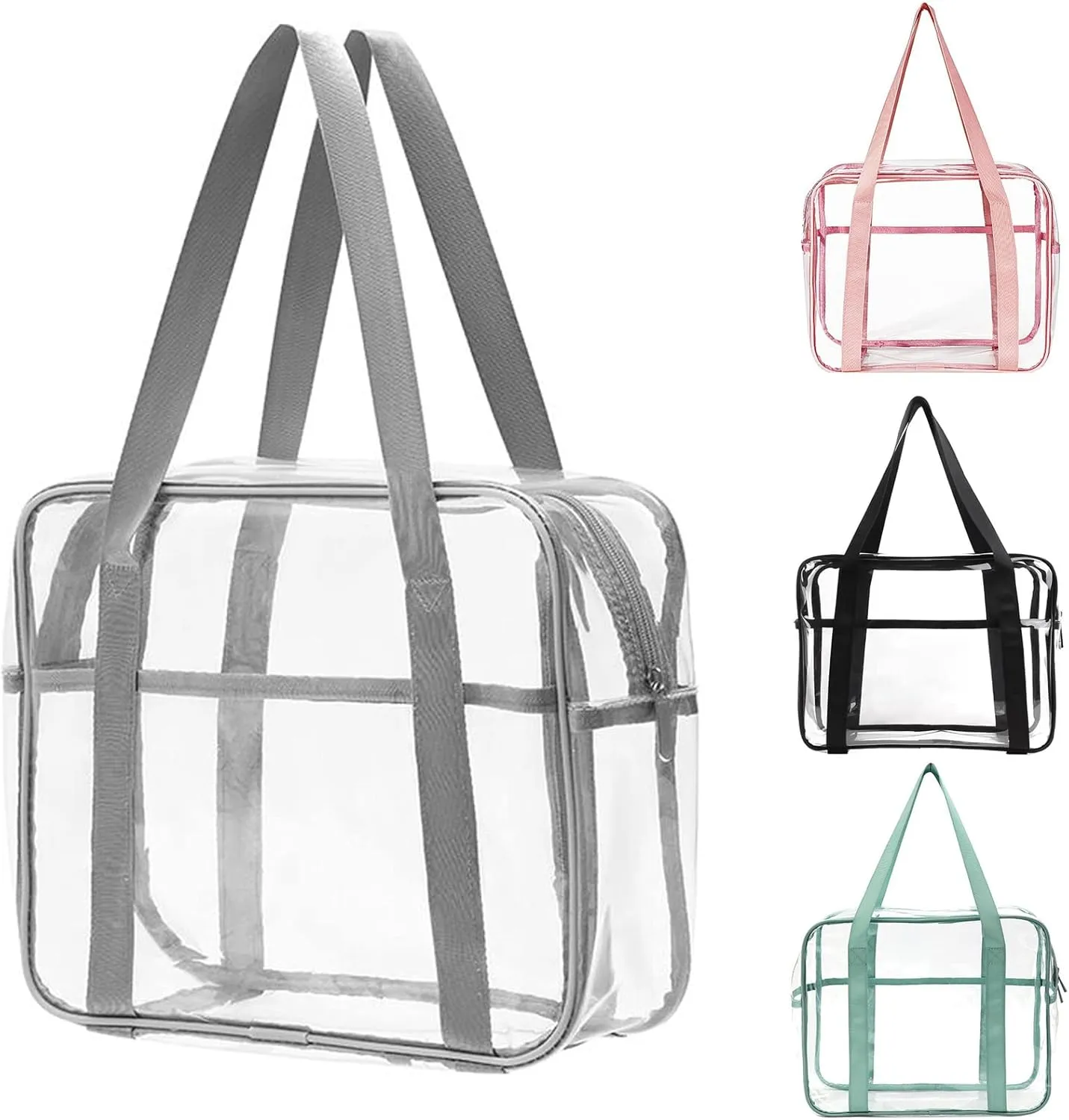 Clear Makeup Bags Large Travel Toiletry Bag for Women Transparent Bag Clear Cosmetic Bags with Handle Bathroom Organizer (Silver grey)