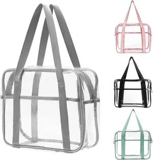 Clear Makeup Bags Large Travel Toiletry Bag for Women Transparent Bag Clear Cosmetic Bags with Handle Bathroom Organizer (Silver grey)