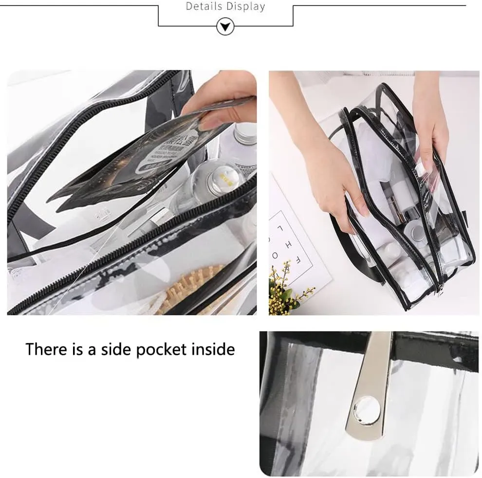 Clear Makeup Bags Large Travel Toiletry Bag for Women Transparent Bag Clear Cosmetic Bags with Handle Bathroom Organizer (Silver grey)