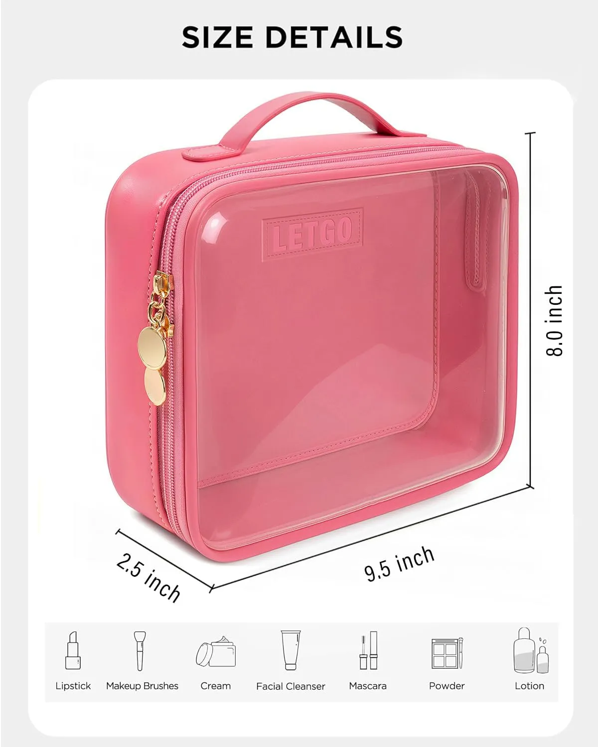 Clear Makeup Bags - Valentines Day Gifts for Her-TSA Approved Toiletry Bag with Handle Large Opening,Clear Toiletry Bags for Traveling Travel Essentials Travel Size Toiletries Accessories(Large Rose)