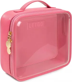 Clear Makeup Bags - Valentines Day Gifts for Her-TSA Approved Toiletry Bag with Handle Large Opening,Clear Toiletry Bags for Traveling Travel Essentials Travel Size Toiletries Accessories(Large Rose)