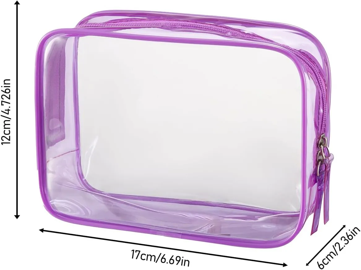 Clear Plastic Violet Zippered Toiletry Carry Pouch TSA Approved Toiletry Bag Portable Cosmetic Makeup Bag for Vacation, Bathroom and Organizing (Violet 3Pcs, Small)