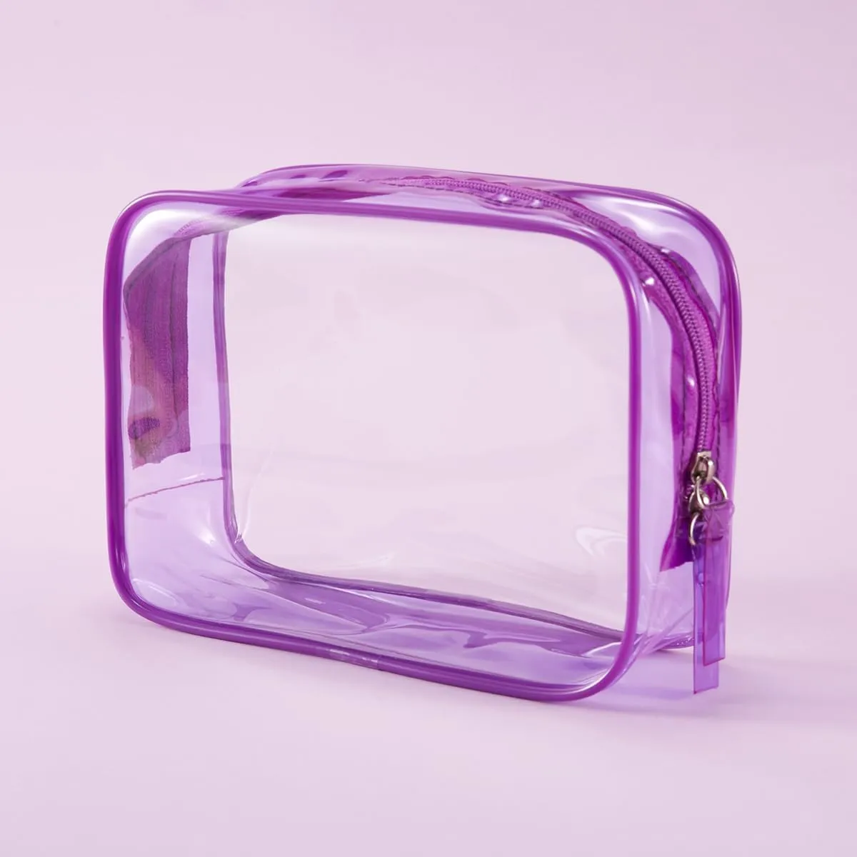 Clear Plastic Violet Zippered Toiletry Carry Pouch TSA Approved Toiletry Bag Portable Cosmetic Makeup Bag for Vacation, Bathroom and Organizing (Violet 3Pcs, Small)