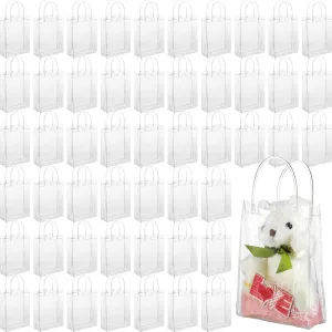 Clear PVC Gift Bags with Handles Reusable Plastic Wrap Tote Transparent Shopping Bags for Christmas Party Favors Weddings Merchandise Retail Small Business, 9 x 6.7 x 2.6 Inches(50 Pieces)