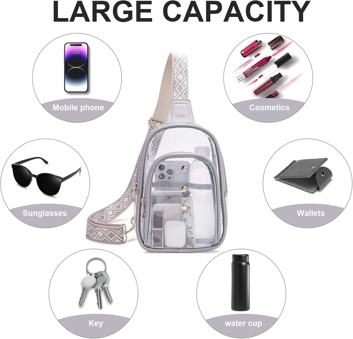 Clear Sling Bag for Stadium Events, Crossbody Bag for Women - Stadium Approved