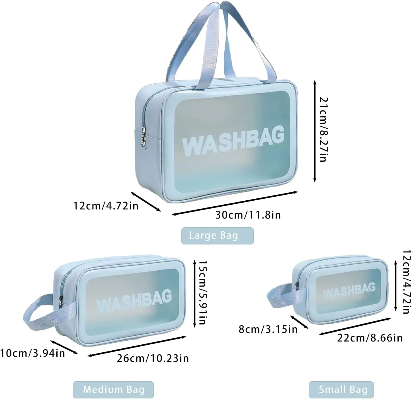 Clear Travel Bags for Toiletries, 3Pcs Portable PVC Waterproof Cosmetic Bags, Transparent Travel Storage Carry Pouch, Toiletry Bags and Cosmetics Organizer for Women Men (A-Blue)