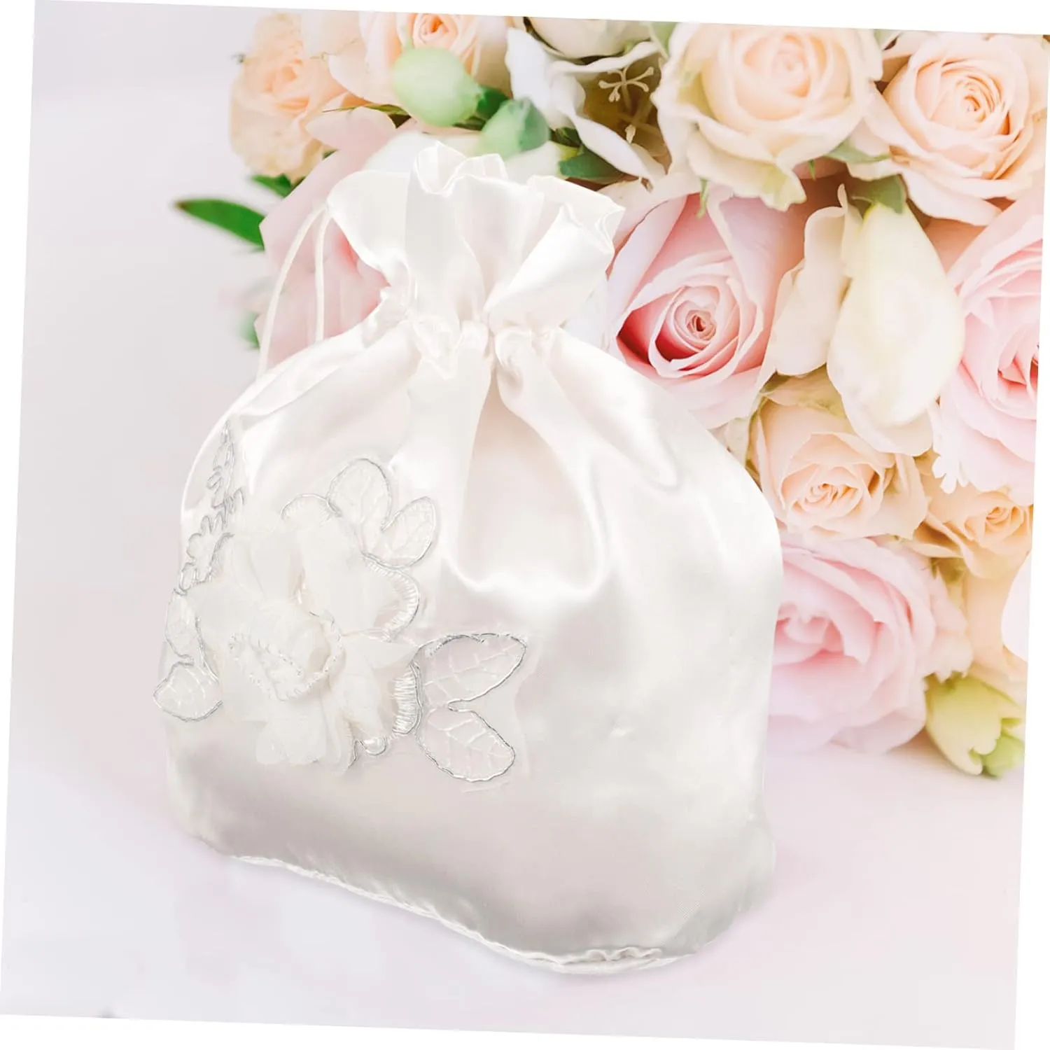 COHEALI 3pcs Bridal Lace Wedding Bags - Baby Shower Favor & Bridesmaid Handbag - Satin Money Bag for Bridal Showers - Western Style Dinner Party - White Fabric