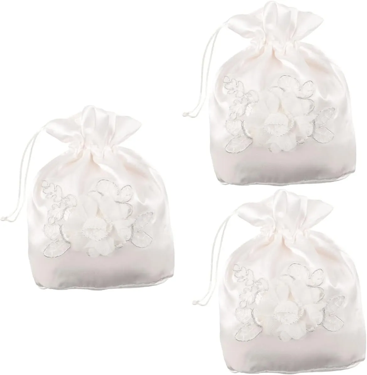 COHEALI 3pcs Bridal Lace Wedding Bags - Baby Shower Favor & Bridesmaid Handbag - Satin Money Bag for Bridal Showers - Western Style Dinner Party - White Fabric