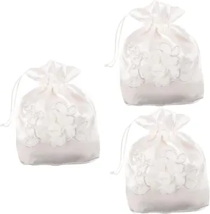 COHEALI 3pcs Bridal Lace Wedding Bags - Baby Shower Favor & Bridesmaid Handbag - Satin Money Bag for Bridal Showers - Western Style Dinner Party - White Fabric