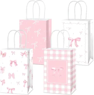 Coquette 24pc Pink Bow Party Favor Bags - Bow Themed Goodie Bags with Handles for Birthday, Bachelorette, Baby Shower Party Supplies