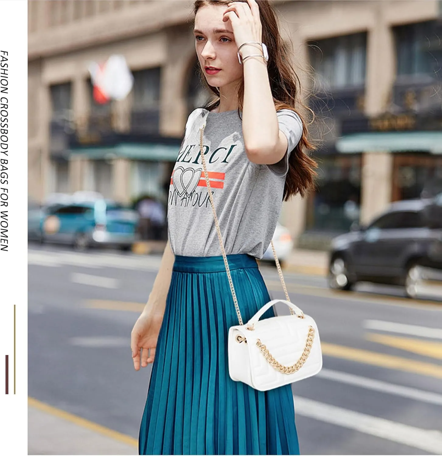 Crossbody Bags for Women,Vegan Leather Purses for Women,Small Shoulder Handbags with Chain Strap