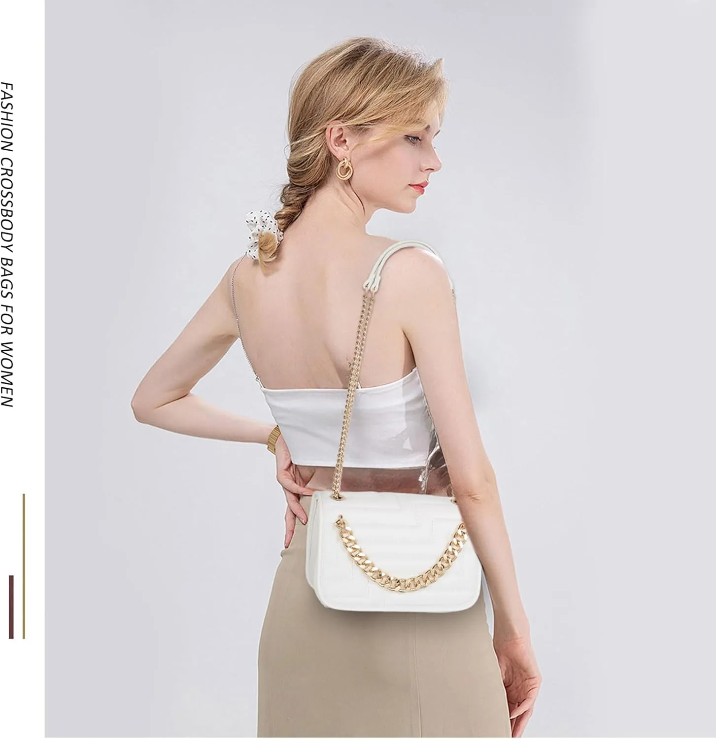 Crossbody Bags for Women,Vegan Leather Purses for Women,Small Shoulder Handbags with Chain Strap